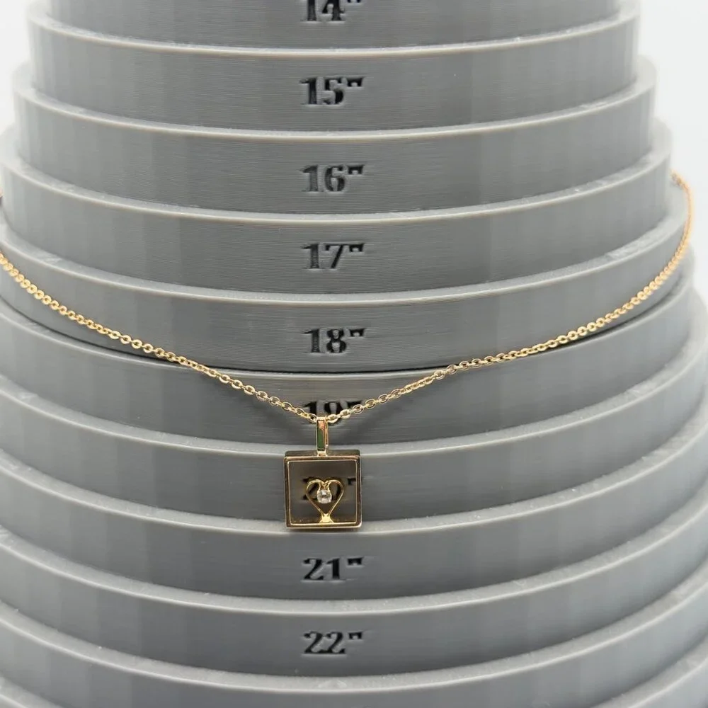 Gold Plated Heart Pendant Necklace With Square Frame & Chain